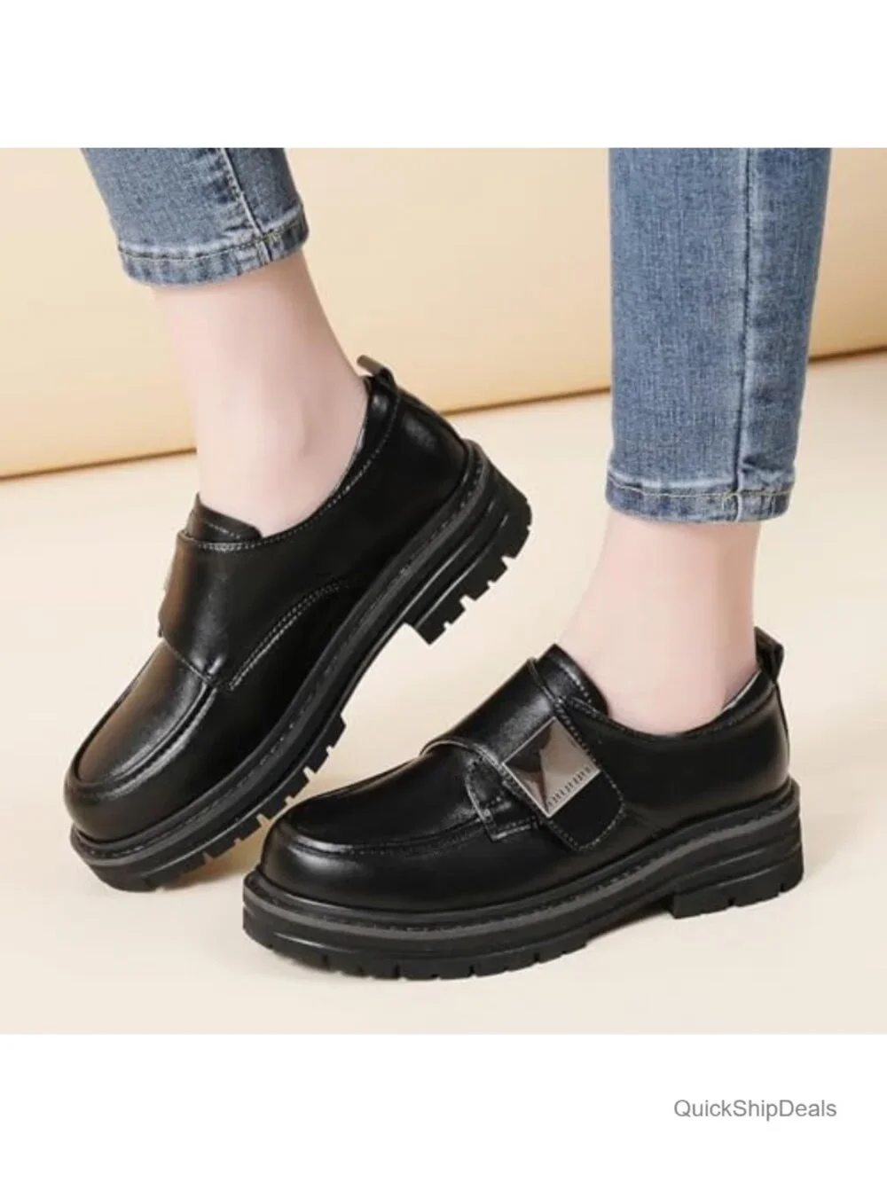 Chunky Platform Loafers for Women Slip On Faux Leather Comfort Shoes